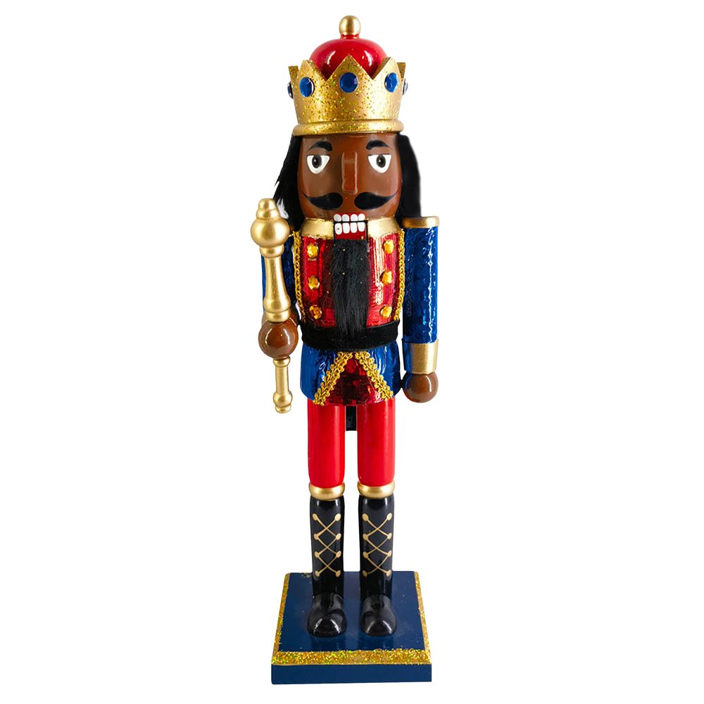 Nutcracker Ballet Gifts, King Nutcracker Christmas Ornaments, African American Wooden Figure Decoration with Metallic Red and Gold Uniform for Holiday Home Decor, Ideal Xmas Ornament, Large, 14 Inch