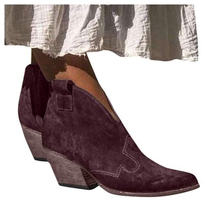 Gibobby Ankle Boots for Women Brown Women's Western Ankle Bootie Closed Toe Casual Low Stacked Heel Boots