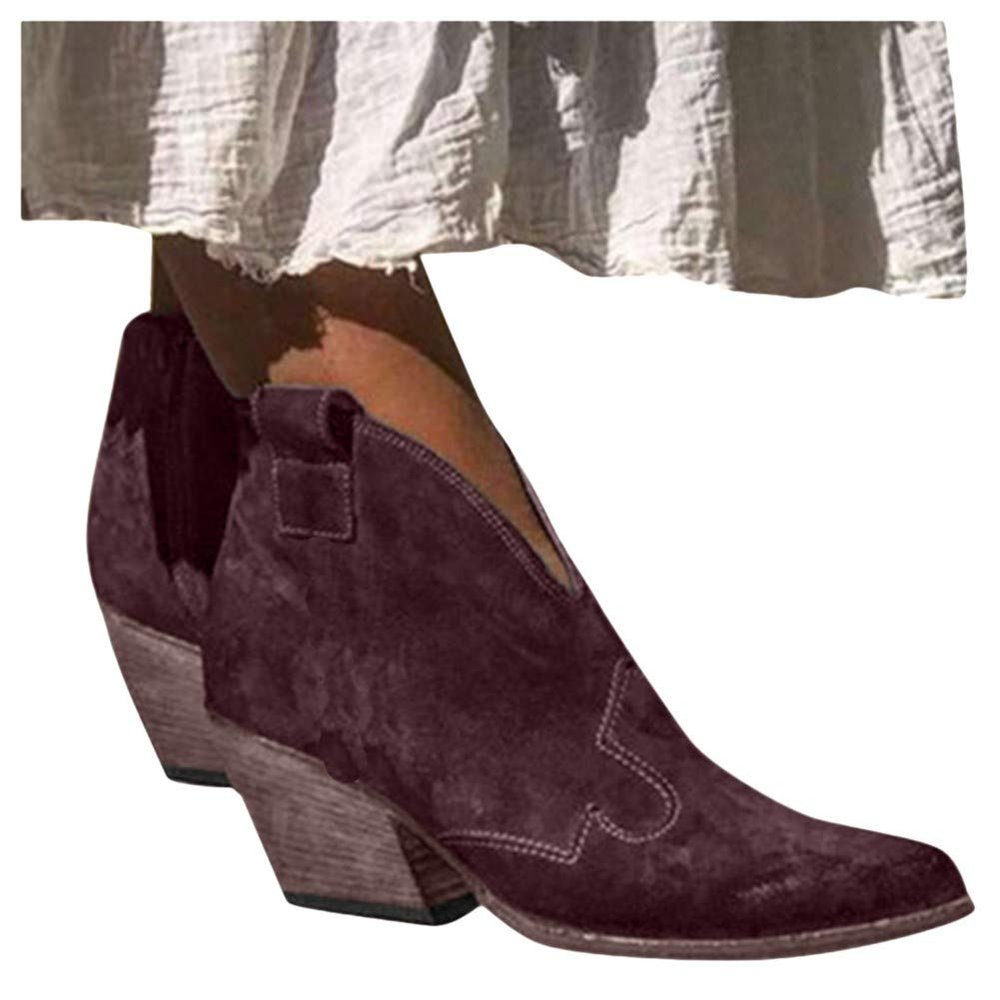 Gibobby Ankle Boots for Women Brown Women's Western Ankle Bootie Closed Toe Casual Low Stacked Heel Boots