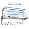HOONEX Foldable Towel Rack for Bathroom Wall Mounted, 24 Inch Towel Shelf with Towel Hooks and Adjustable Towel Bar, 304 Stainless Towel Holder, Polished Silver view 3