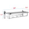 HOONEX Foldable Towel Rack for Bathroom Wall Mounted, 24 Inch Towel Shelf with Towel Hooks and Adjustable Towel Bar, 304 Stainless Towel Holder, Polished Silver view 4