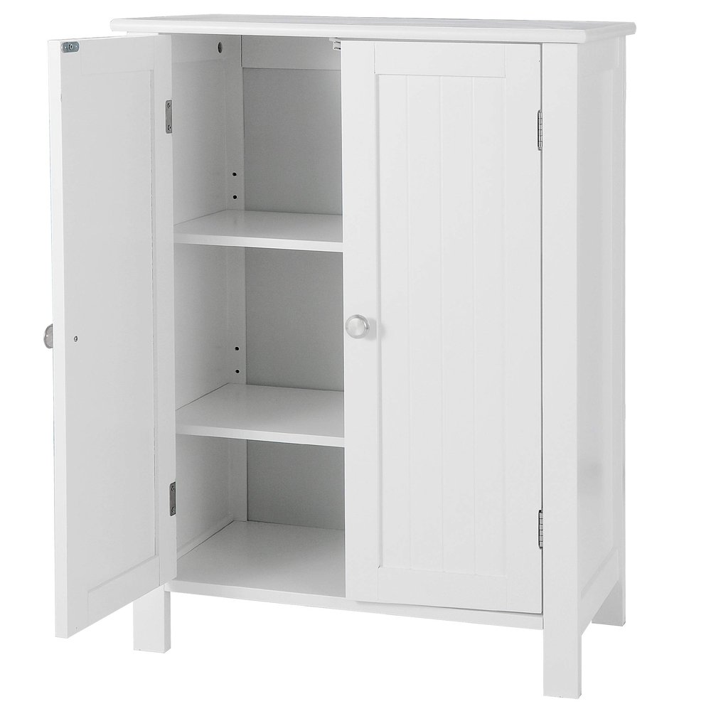 LEMY Bathroom Floor Cabinet with Double Door and Adjustable Shelf Storage Cabinet for Bathroom, Living Room, Bedroom or Kitchen, White