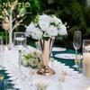 10 Pcs Tabletop Metal Wedding Flower Trumpet Vase, 9.8 inch Table Decorative Centerpiece Artificial Flower Arrangements for Anniversary Ceremony Party Birthday Event Aisle Home Decoration, Gold view 3