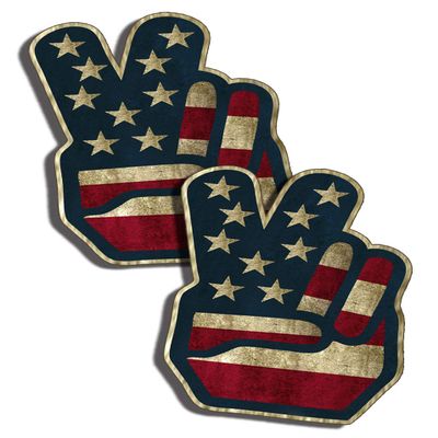 2 Pack Vinyl Sticker Decal Rustic American USA Peace Sign Flag Finger Hand Symbol Vinyl Decal, 5 in. x 3.5 in.