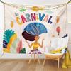 Ambesonne Carnival Tapestry King Size, Brazil National Fest Spring Welcoming Blossoms Samba Costume, Wall Hanging Bedspread Bed Cover Wall Decor, 104" X 88", Eggshell Pale Orange view 1