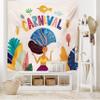 Ambesonne Carnival Tapestry King Size, Brazil National Fest Spring Welcoming Blossoms Samba Costume, Wall Hanging Bedspread Bed Cover Wall Decor, 104" X 88", Eggshell Pale Orange view 2