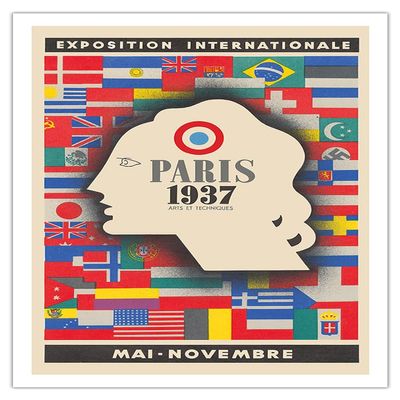 1937 International Exhibition - Paris France - Arts and Techniques - Vintage Exhibition Poster by Jean Carlu - Fine Art Matte Paper Print (Unframed) 30x44in