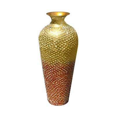 DecorShore 20 Red & Yellow Mosaic Glass Floor Vase Handmade Tall Metal Vase with Geometric Pattern | Decorative Vase for Home Decor, Centerpiece, Tabletop, Living Room, Bedroom & More