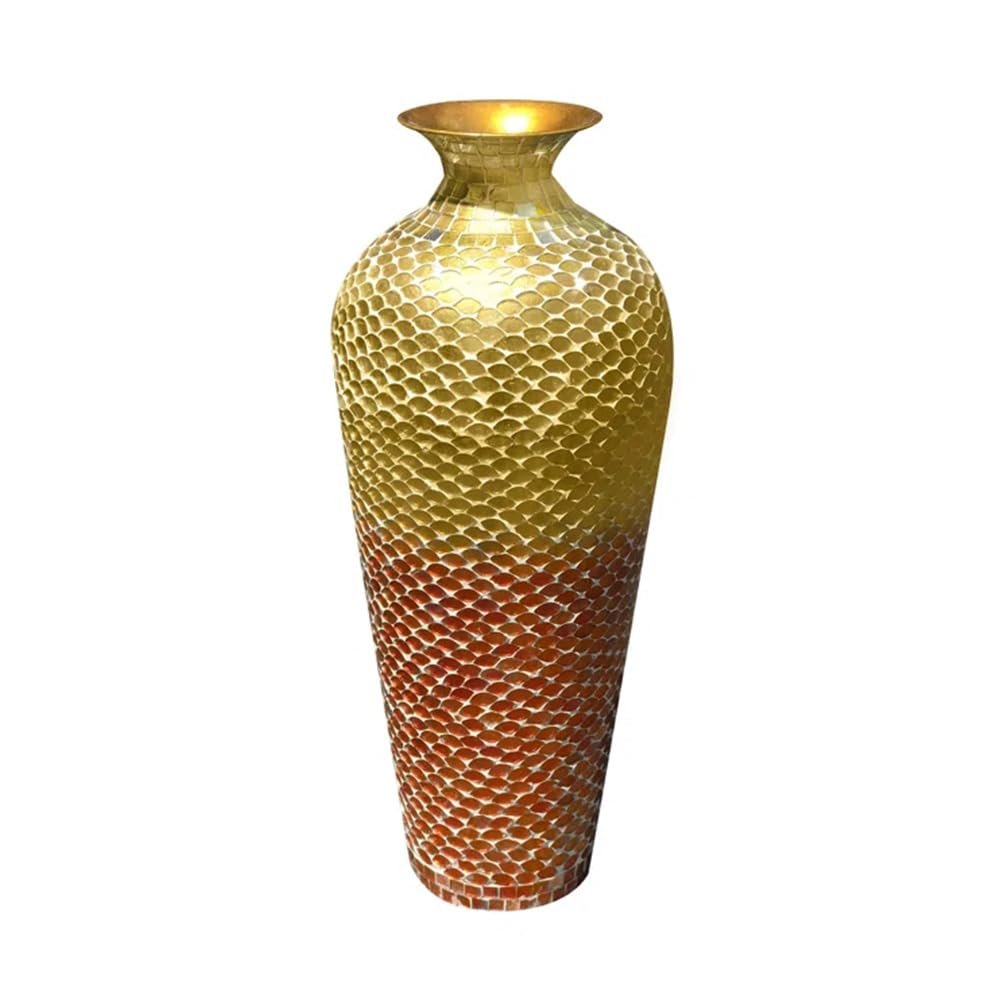 DecorShore 20 Red & Yellow Mosaic Glass Floor Vase Handmade Tall Metal Vase with Geometric Pattern | Decorative Vase for Home Decor, Centerpiece, Tabletop, Living Room, Bedroom & More