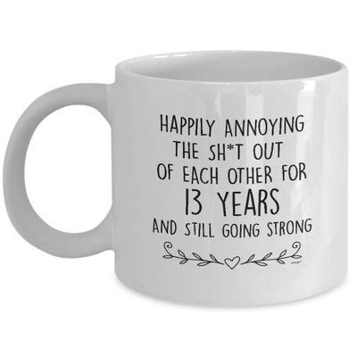 13th Anniversary Mug 13 Year Gifts For Men Women - Thirteen Happy Thirteenth Yr Lace For Her Him Wedding Couple Husband Wife Boyfriend Girlfriend - Funny Coffee Tea Cup Whizk M1V0013