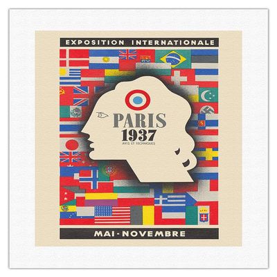 1937 International Exhibition - Paris France - Arts and Techniques - Vintage Exhibition Poster by Jean Carlu - Fine Art Rolled Canvas Print 16in x 20in