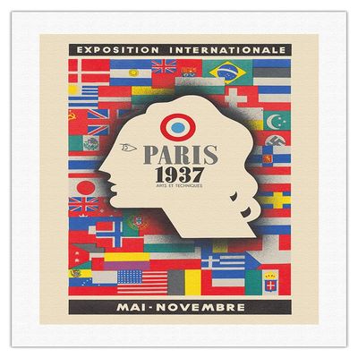 1937 International Exhibition - Paris France - Arts and Techniques - Vintage Exhibition Poster by Jean Carlu - Fine Art Rolled Canvas Print 20in x 26in