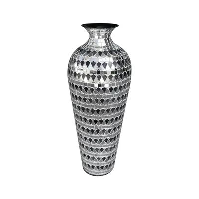 DecorShore 20 Inch Decorative Tall Mosaic Floor Vase, Accent Design for Home Decor Geometric Designer Pattern with Glass Mosaic- Elegant Silver & Black Tessellation Pattern