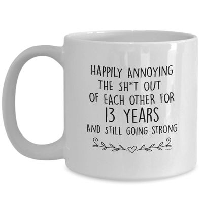 13th Anniversary Mug 13 Year Gifts For Men Women - Thirteen Happy Thirteenth Yr Lace For Her Him Wedding Couple Husband Wife Boyfriend Girlfriend - Funny Coffee Tea Cup Whizk M1V0013