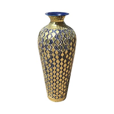 DecorShore 20 Navy Blue & Gold Mosaic Floor Vase Tall Metal with Geometric Tessellation Pattern | Handmade Decorative Vase for Home Decor, Living Room, Bedroom, Centerpiece & Tabletop