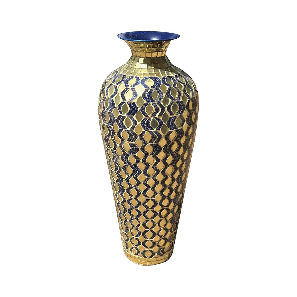 DecorShore 20 Navy Blue & Gold Mosaic Floor Vase Tall Metal with Geometric Tessellation Pattern | Handmade Decorative Vase for Home Decor, Living Room, Bedroom, Centerpiece & Tabletop
