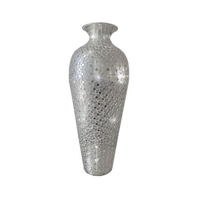 DecorShore Mosaic Vase, Tall Floor Vase, Decorative 20 Inch Vase for Home Decor in Geometric Pattern Metal Tall Vase with Mirrored Glass Mosaic- Silver Topaz
