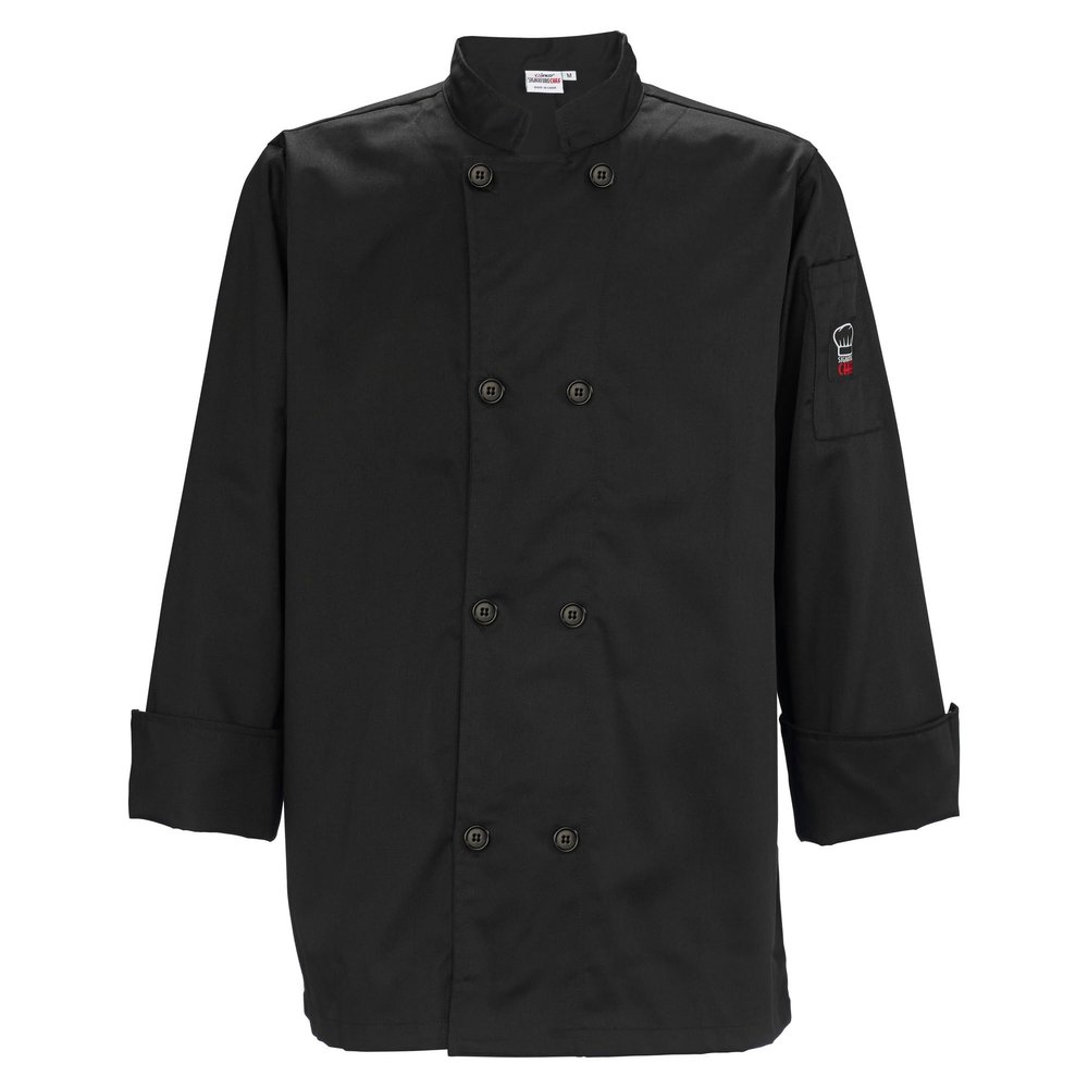 Winco Men's Tapered Fit Chef Jacket, 2XL, Black