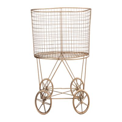 Creative Co-Op Vintage Reproduction Decorative Metal Laundry Basket on Wheels, Copper