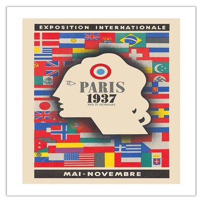 1937 International Exhibition - Paris France - Arts and Techniques - Vintage Exhibition Poster by Jean Carlu - Bamboo Fine Art 290gsm Paper Print (Unframed) 24x32in