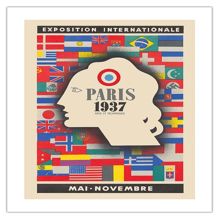 1937 International Exhibition - Paris France - Arts and Techniques - Vintage Exhibition Poster by Jean Carlu - Bamboo Fine Art 290gsm Paper Print (Unframed) 24x32in