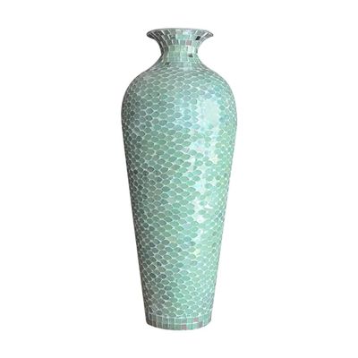 DecorShore 20 Mint Green Iron Mosaic Floor Vase Tall, Handmade Decorative with Geometric Pattern for Centerpieces, Home Dcor, Living Room, Bedroom, Tabletop