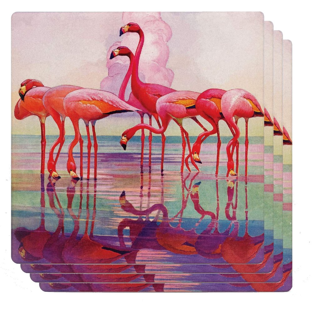 Monarque Ceramic Drink Coasters, Set of Four (Pink Flamingos)