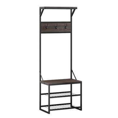 RiverRidge Afton Transitional Wood Hall Tree with Metal Frame in Gray