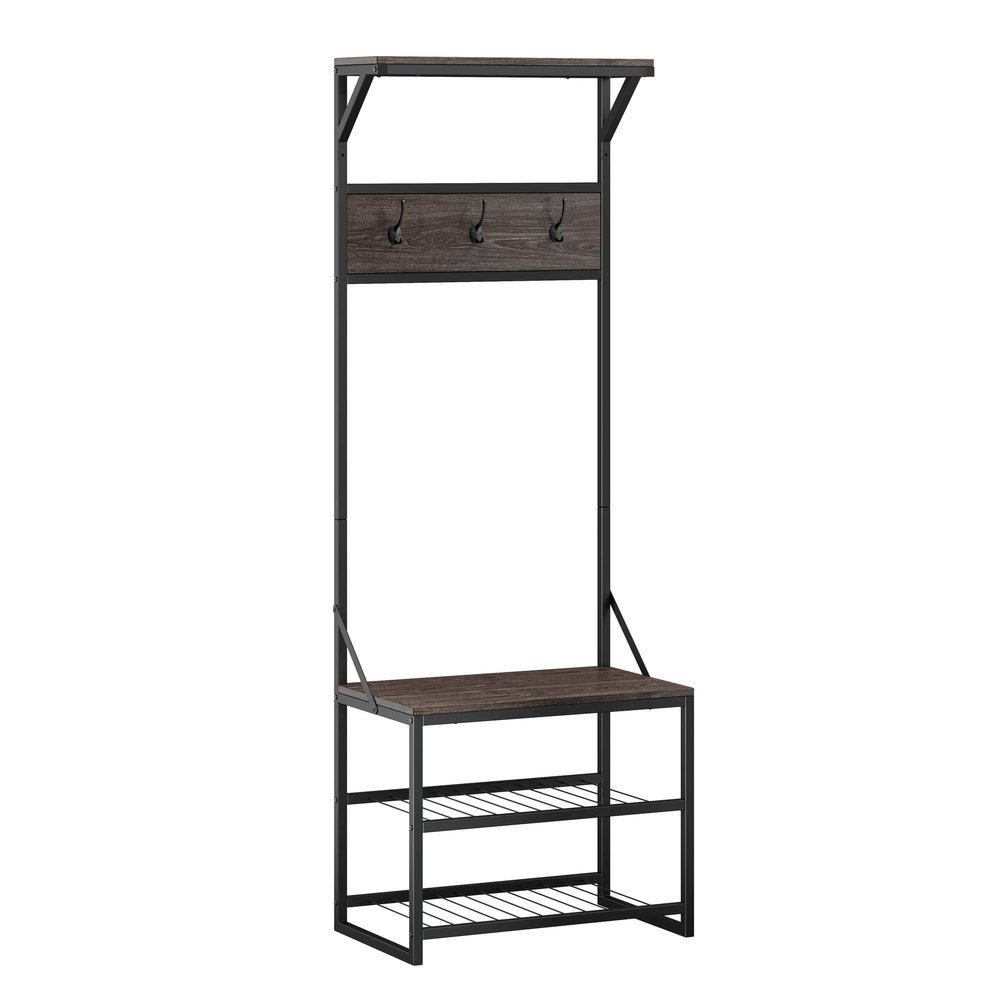 RiverRidge Afton Transitional Wood Hall Tree with Metal Frame in Gray