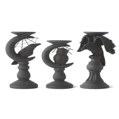 K&K Interiors 41345A Set of 3 Matte Black Halloween Candleholders (Grad Sizes)