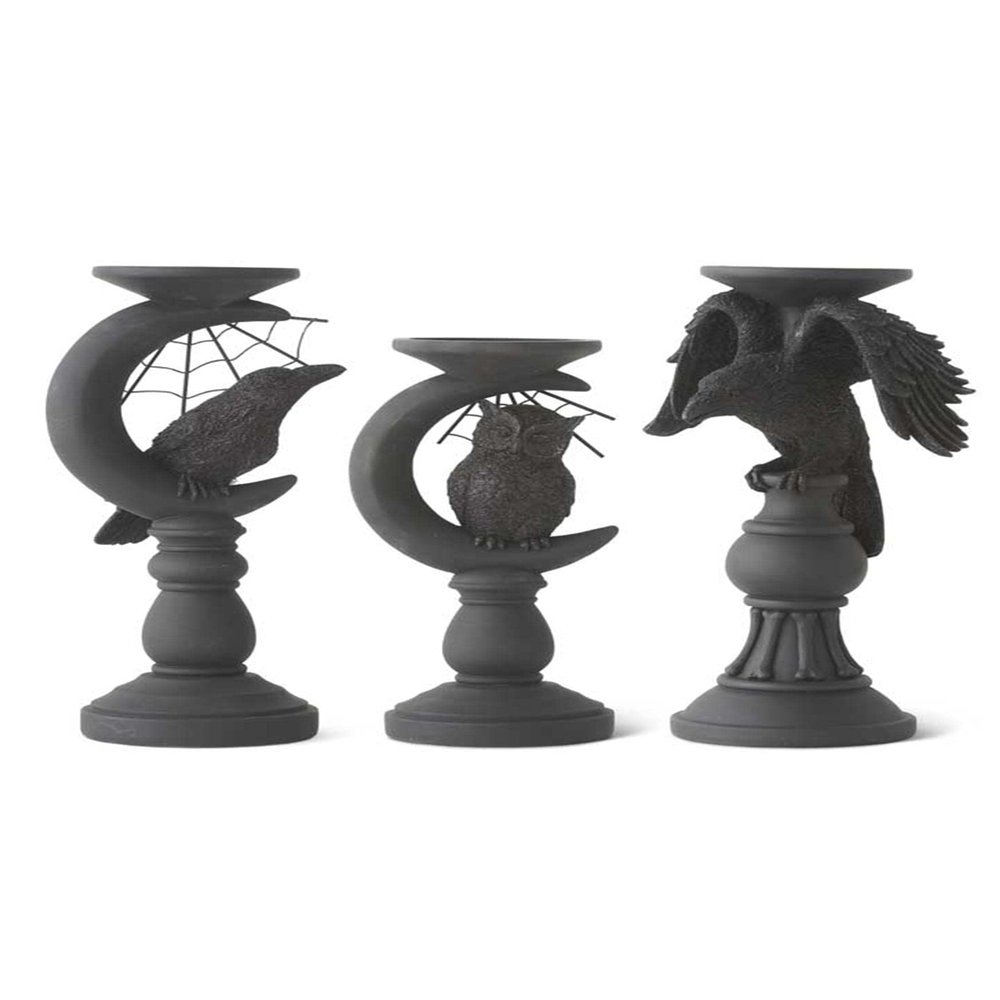 K&K Interiors 41345A Set of 3 Matte Black Halloween Candleholders (Grad Sizes)
