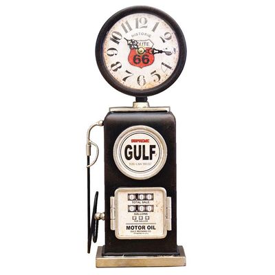 Akizuki Boeki Black Gulf Table Clock W 5.4 x D 3.0 x H 13.8 inches (13.7 x 7.5 x 35 cm), Table Clock, Gas Pump, EA180148GAK-BK