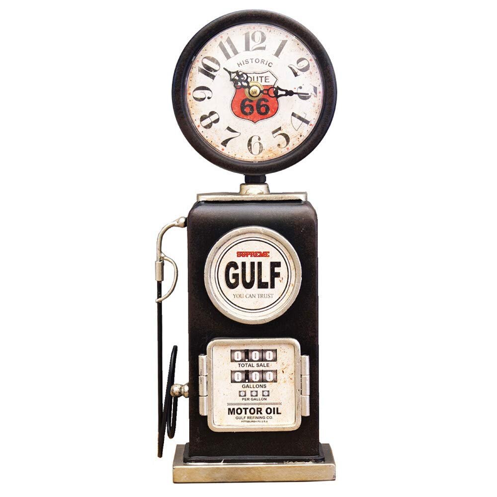 Akizuki Boeki Black Gulf Table Clock W 5.4 x D 3.0 x H 13.8 inches (13.7 x 7.5 x 35 cm), Table Clock, Gas Pump, EA180148GAK-BK