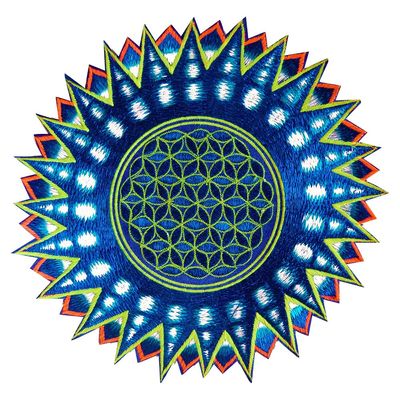 ImZauberwald Flower of Life sacred geometry embroidery ~7inch blue star yantra