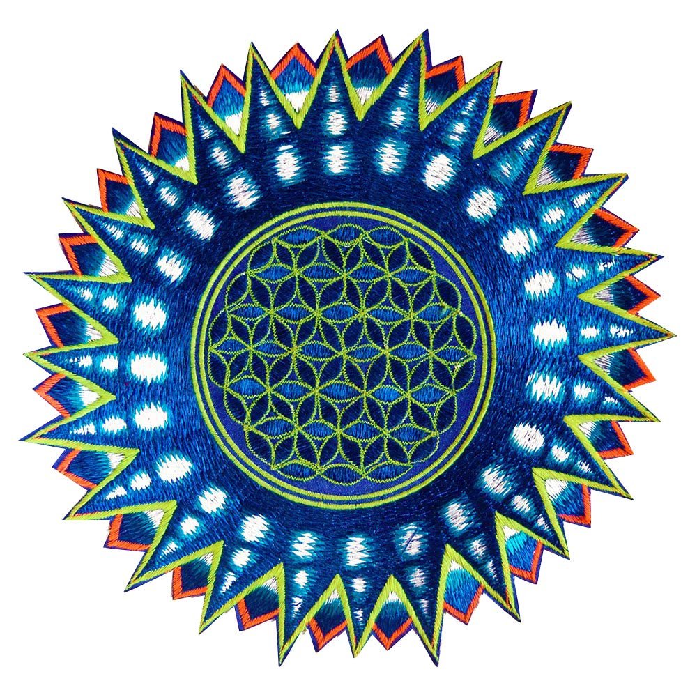 ImZauberwald Flower of Life sacred geometry embroidery ~7inch blue star yantra