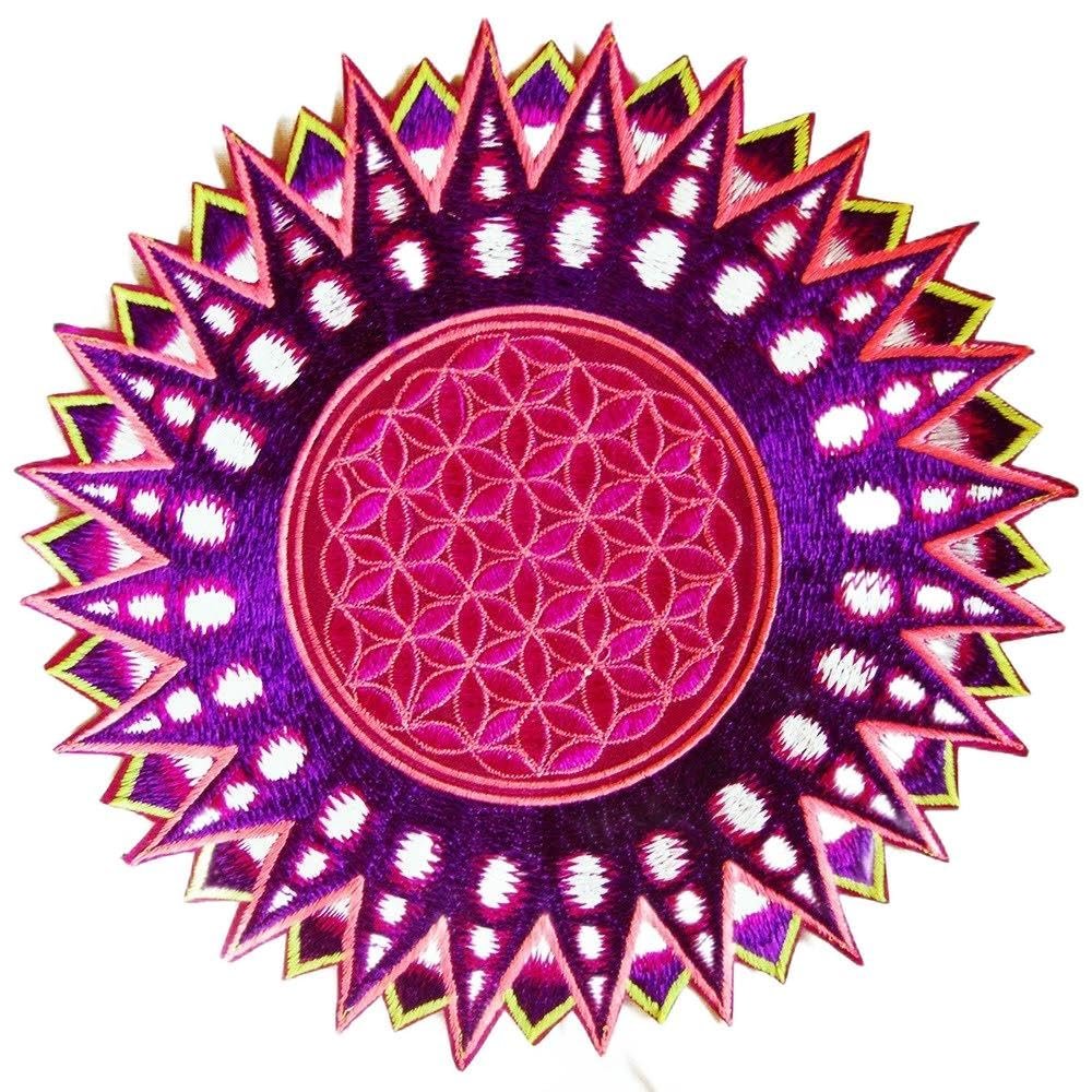 ImZauberwald Flower of Life sacred geometry embroidery ~7inch purple star yantra