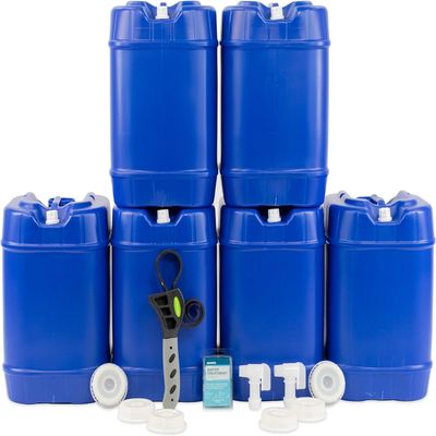 Legacy Food Storage Emergency Water Storage Containers, Long Term 5 Gallon Water Tank - 6 Stackable Food Grade Tanks Included, for Camping, Prepping, Survival - 30 Gallon Total Capacity