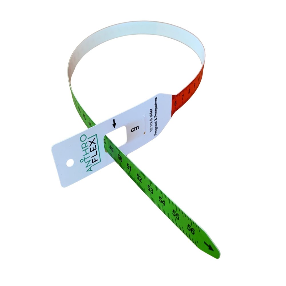 Mid-Upper Arm Circumference MUAC Tape Measure Adults 18+, Pregnant, Postpartum to Evaluate Severe Malnutrition, Color Coded with End Insert, Plastic (Pack of 10)