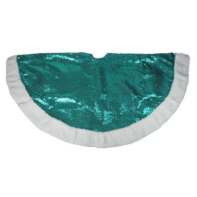 47" Green and White Paillette Sequins Christmas Tree Skirt