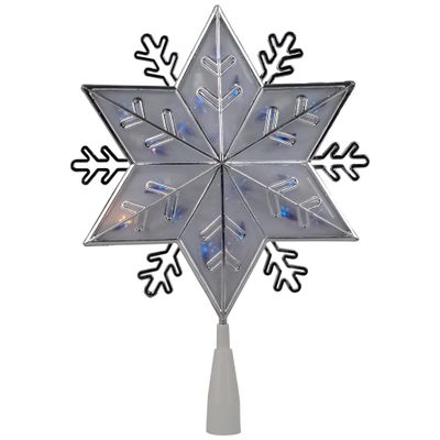 10" Lighted Silver Snowflake Christmas Tree Topper - Blue Lights