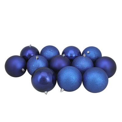 12ct Royal Blue Shatterproof 4-Finish Christmas Ball Ornaments 4" (100mm)