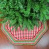 50" Red and White Buffalo Plaid Christmas Tree Skirt with Woodland Fair Isle Trim view 2