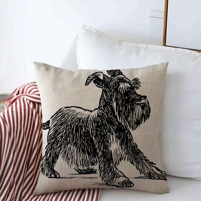 Throw Pillows Cover 20 x 20 Inches Dog Playful Schnauzer Puppy Animals Wildlife Nature Drawing Silhouette Beard Shaggy Black Canine Cushion Case Cotton Linen for Fall Home Decor