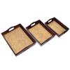 Eurasia Antique Look Rectangle Brass FTD Tray Set / 3 pcs Decorated Wooden Handmade Service Tray view 2
