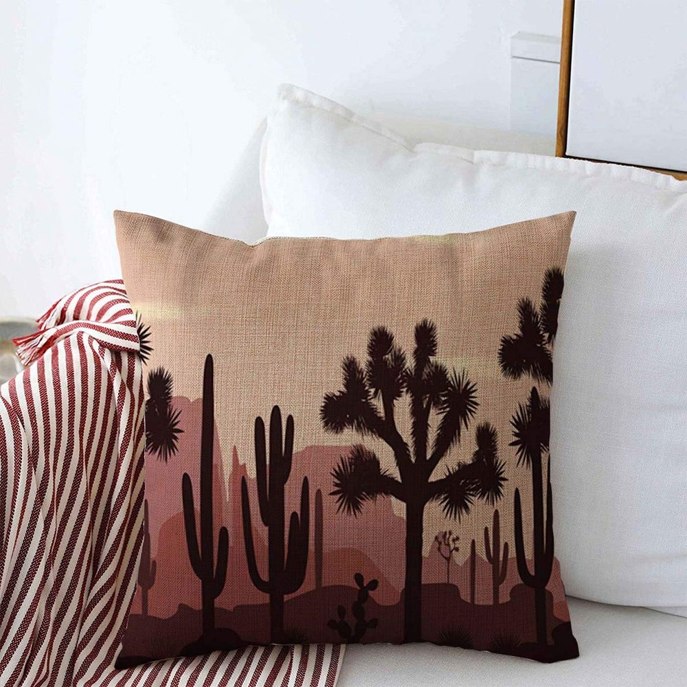 Staroapr Throw Pillows Cover 20 x 20 Inches Landscape Desert Joshua Trees Opuntia Mexican Pattern Design Morning Silhouette Sunset Western Cacti Cushion Case Cotton Linen for Fall Home Decor