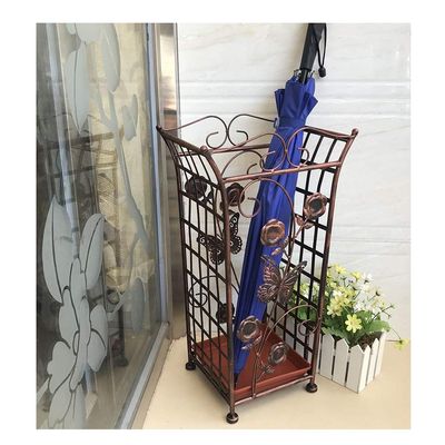 GUOYANHOME Umbrella Rackss Metal Umbrella Stand, Retro Pattern Umbrella Bucket, Cue Stick Shaft Cane Interior Decoration Storage Rack, 4 Colors, 22X22X52CM (Color : Brass)