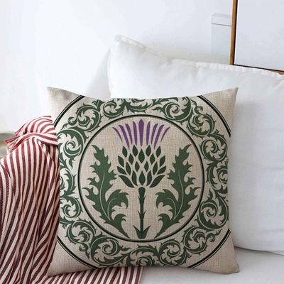 Starojan Throw Pillows Cover 20 x 20 Inches Green Curl Scottish Thistle Flower Round Leaf Nature Purple Scotland Heraldic Pattern British Celtic Cushion Case Cotton Linen for Fall Home Decor