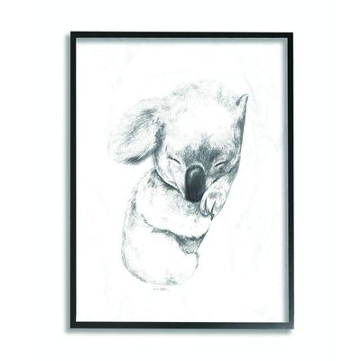 Stupell Industries Cute Koala Baby Animal Neutral Grey Drawing, Design by Artist Daphne Polselli Wall Art, 16 x 20, Black Framed
