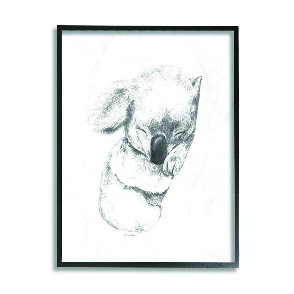 Stupell Industries Cute Koala Baby Animal Neutral Grey Drawing, Design by Artist Daphne Polselli Wall Art, 16 x 20, Black Framed