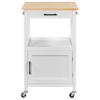 Topeakmart Rolling Kitchen Island Utility Cart on Wheels with Wood Top, Storage Drawer Shelf and Side Hooks, for Dining Rooms Kitchens Living Rooms, White view 3